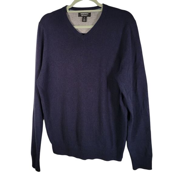 Nordstrom Men's 100% Cashmere V-Neck Sweater Blue Medium READ Underarm Hole - Picture 1 of 8